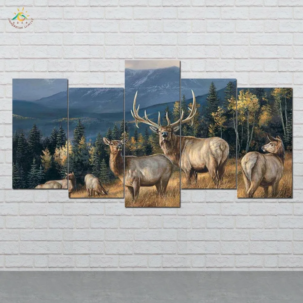 

Elks Animal Wall Art HD Prints Canvas Art Painting Modular Picture And Vintag Poster Canvas Painting Home Decor 5 PIECES