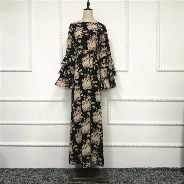 Г. Мусульманское платье с цветочным принтом abaya с расклешенными рукавами марокканский кафтан пакиста Турецкий Арабский Дубай одеяние мусульмане Eid мусульманские платья