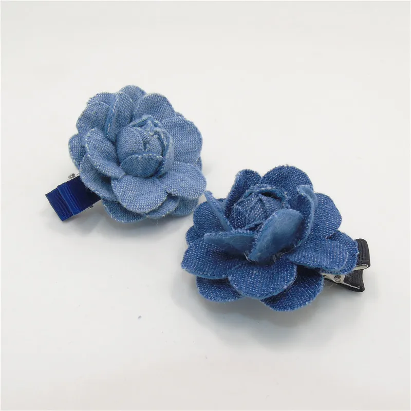 

10pcs/lot Denim Flower Hair Clip Felt Camellia Floral Shabby Vintage Hairpin Bloom Rose Floral Barrette Rosette Kid Hair Grips