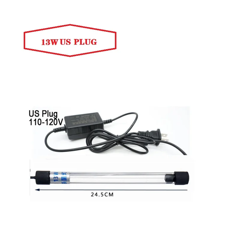 13W US PLUG 5 Вт 7 Вт 9 Вт 11 Вт 13 Вт ультрафиолетовая бактерицидная лампа стерилизатор освещение аквариума аквариум бактерицидный УФ очиститель воды - Wattage: 13W US PLUG