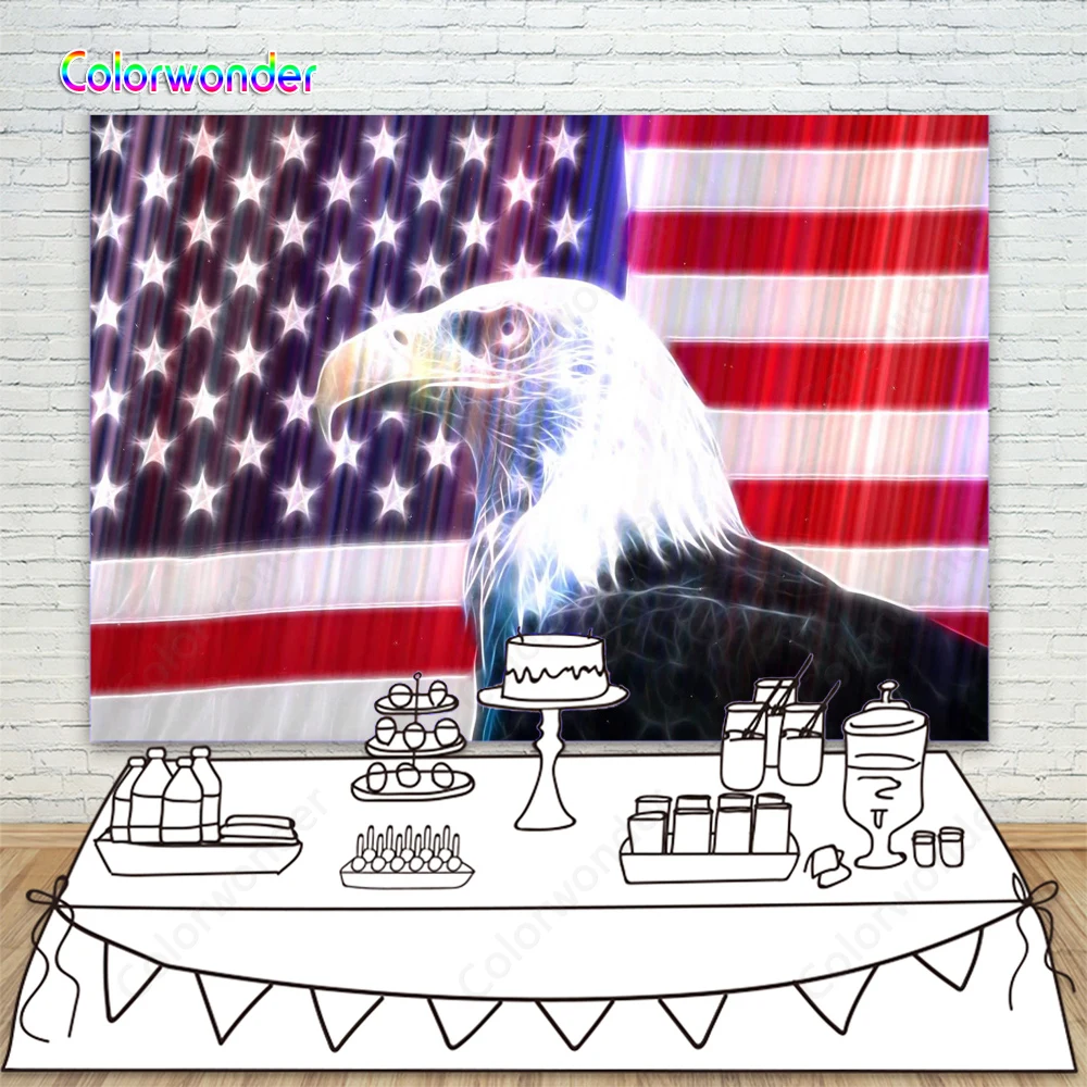 Фон для фотосъемки Блестящий американский флаг белый с черным орлом 7x5 футов красный белыми полосками синий