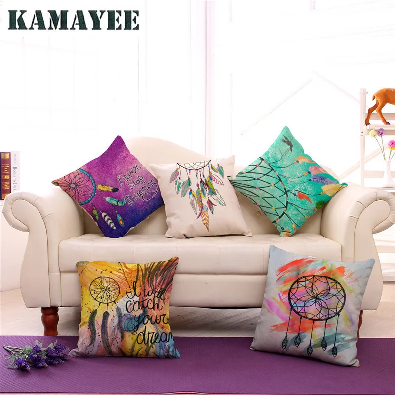 Декоративные подушки Ловец снов льняная наволочка для дивана украшения