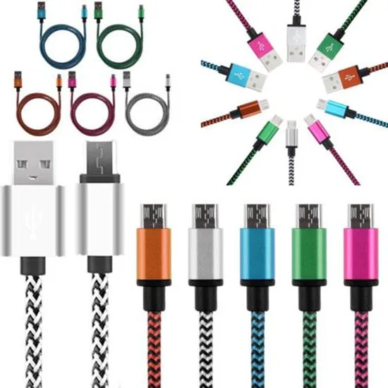 

500 шт. Высокое качество 1 м алюминиевый сплав Micro fabric nylon Плетеный usb Дата-кабель зарядное устройство для samsung s4 s6 s7