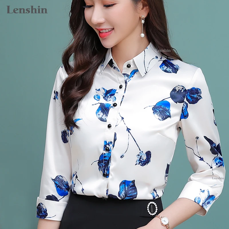Lenshin Floral Shirt High-quality Soft and Smooth Haft Sleeve Blouse Office Lady Work Wear Formal Top for Women |