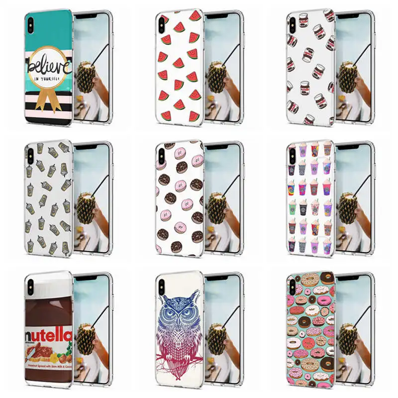 Мягкий чехол для телефона iPhone X XS XR чехлы из ТПУ цветной с рисунком пиццы арбуза