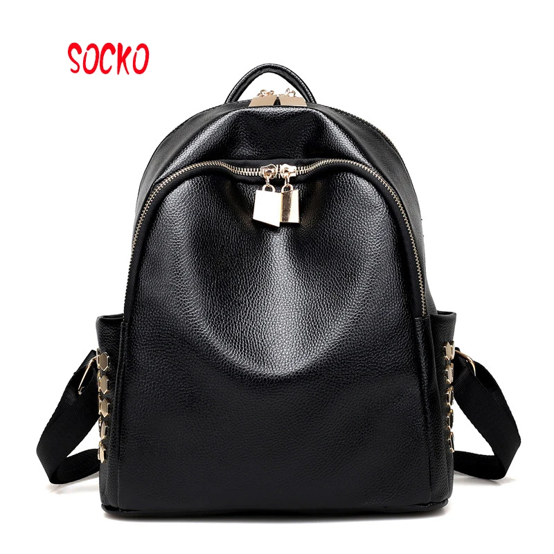 

2018 New fashion women soft PU leather backpacks rivet satchel shoulderbags rucksack casual travel school bags ZL33