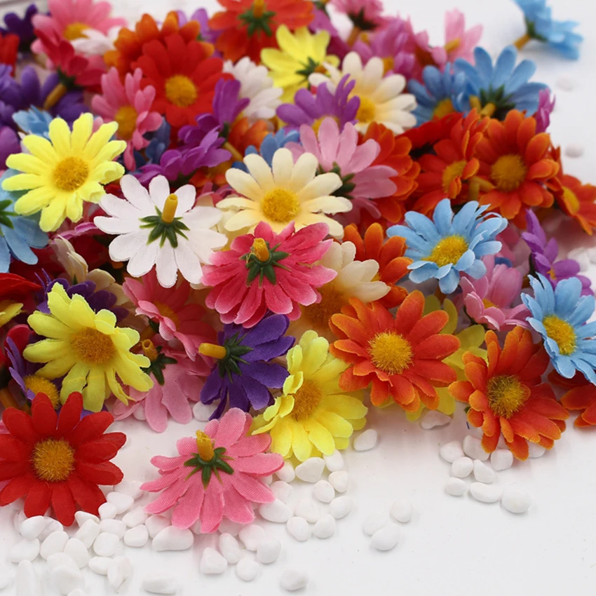 

200 искусственные цветы, шелковые цветы, мини-маргаритки, цветочные головки «сделай сам», свадебное украшение автомобиля, многофункциональный свадебный цветок на стену