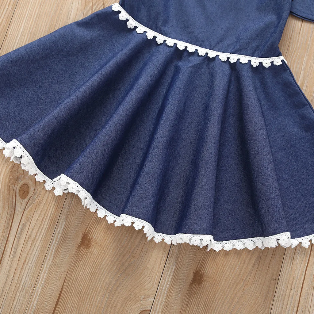 LONSANT Baby Girls Dress Newborn Short Sleeve Off Shoulder Denim lace Princess sweet Toddler fashion dress Clothes | Детская одежда и