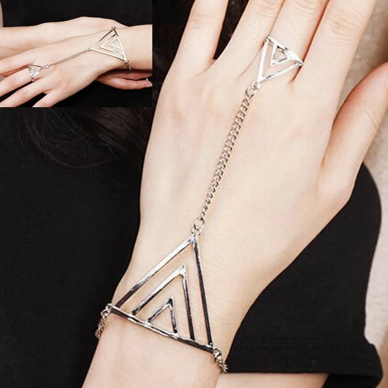 Новый дизайн 2019 треугольный ажурный браслет на палец цепочка из звеньев модный в