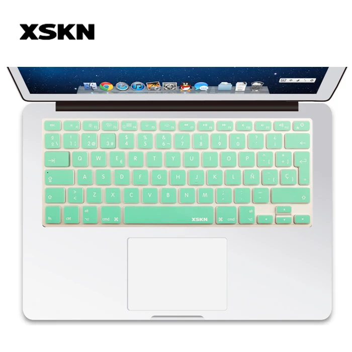 

XSKN Mint Green Spanish / English Letter Silicone Keyboard Skin Cover for Macbook Air Pro 13/15, wireless keyboard, EU Layout