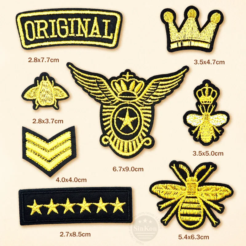 8 шт./лот оригинальные значки CROWN BEE для рукоделия вышитая нашивка аппликация