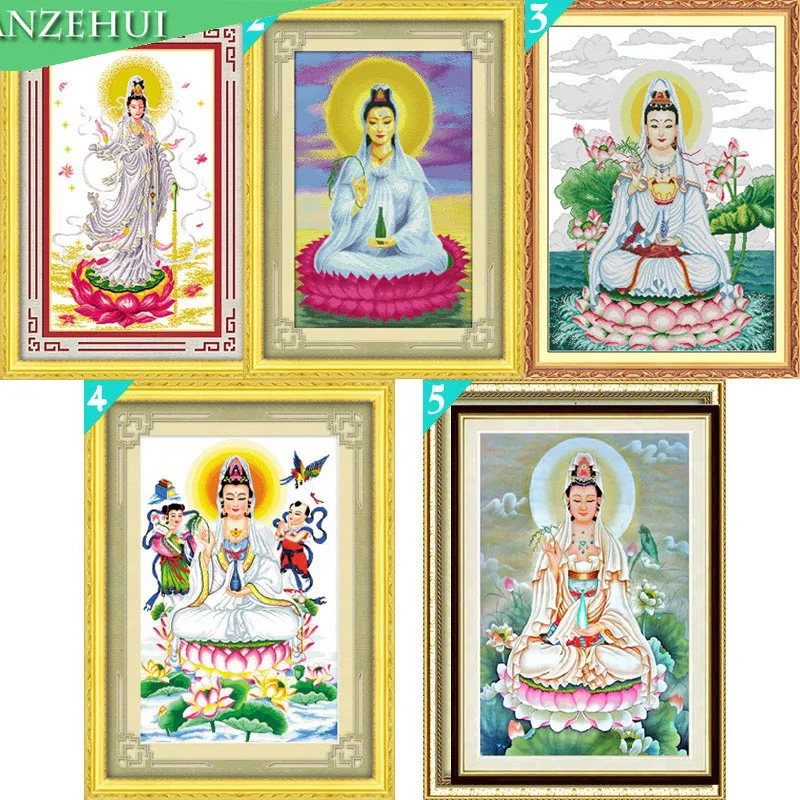 Рукоделие QIANZEHUI Набор для вышивки крестиком Богиня Милосердия буддизм сидящий