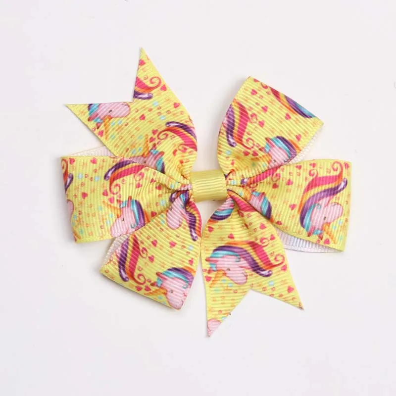 30 шт. Cartton Grosgrain ленты банты, заколки для волос 3 ''Единорог узор Луки с зажимы «крокодил» для школьницы Бутик волос лук