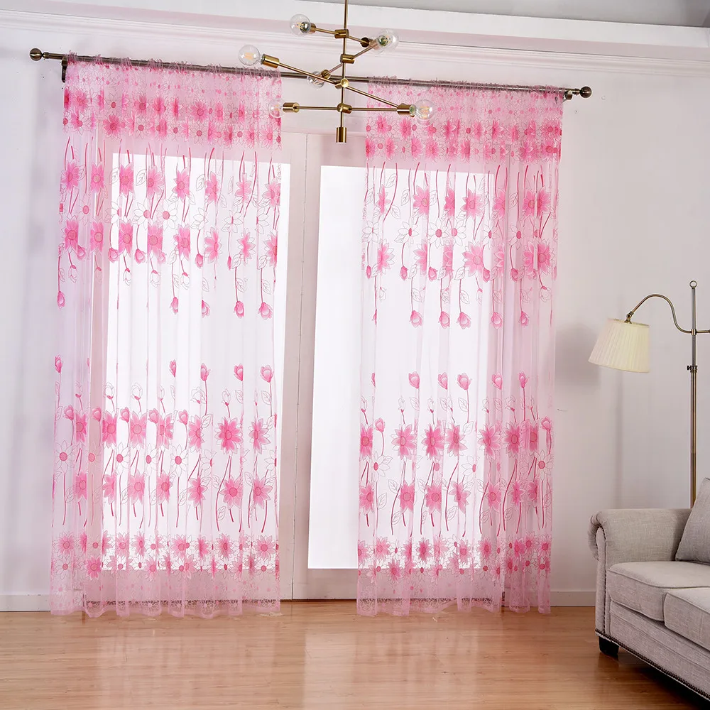 Прозрачная занавеска с листьями тюль оконная драпировка 1 панель ткань cortinas