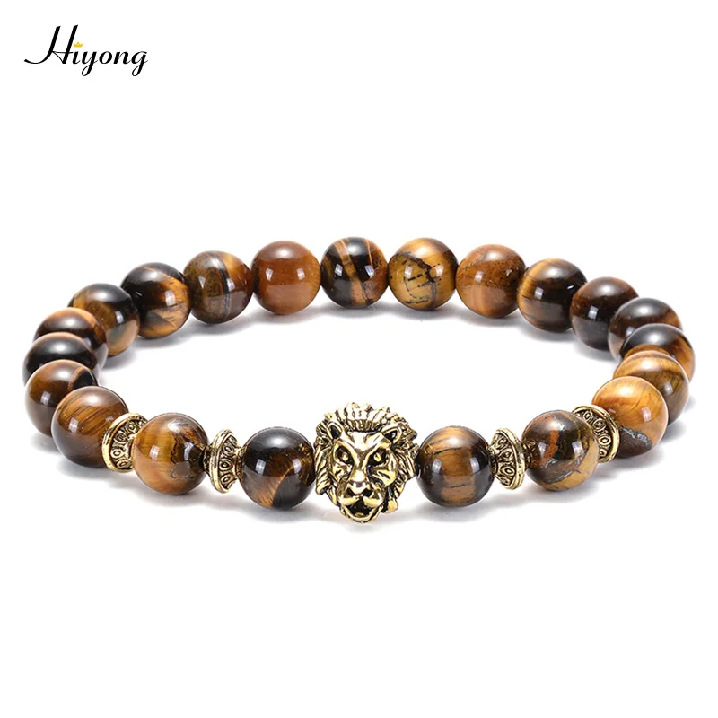 

HI YONG Natural stone Beads Leopard Lion Head Bracelet Owl Buddha Bead Bracelets Men Charm 8mm Tiger Eyes Bracelets for Women