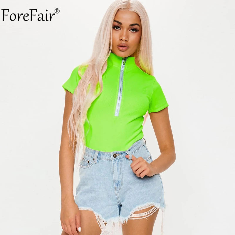 Forefair короткий рукав летний на молнии боди для женщин пляжная одежда повседневное