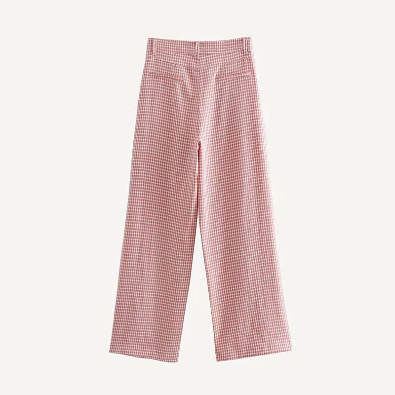 JuneLove 2019 new stylish plaid wide leg pant checkered pockets zipper fly design ladies casual chic trouser pantalones mujer | Женская