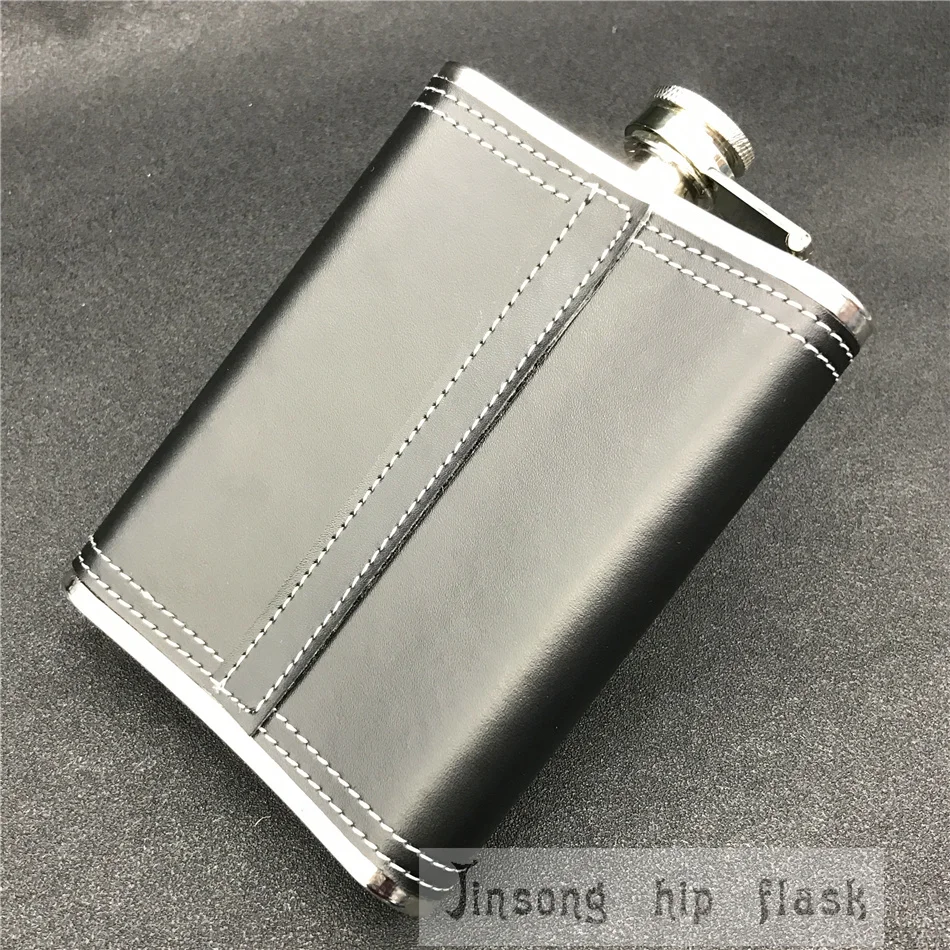 Кожаная фляжка из нержавеющей стали 8 унций черная кожаная с бесплатной воронкой