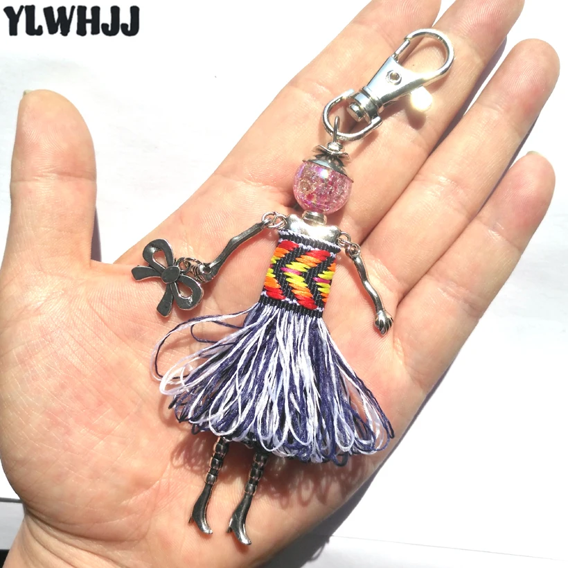 YLWHJJ new girl cute handmade brand colorful tassel bag doll keychain car pendant women key chain fashion hot statement jewelry | Украшения