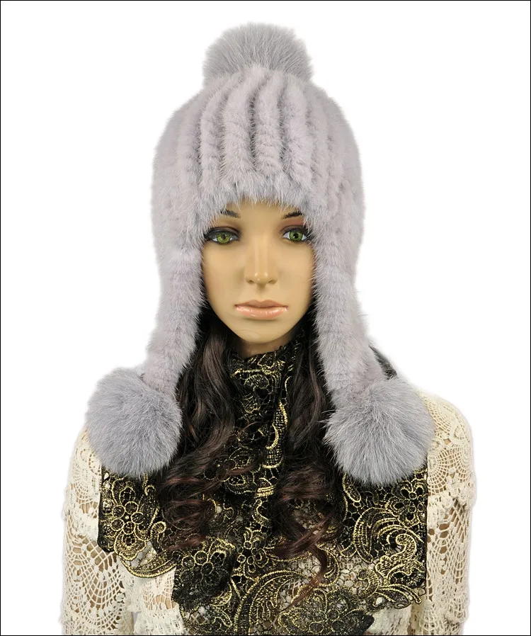 New winter female fur hats autumn women warm hat of natural mink fur and fox fur pompom H242
