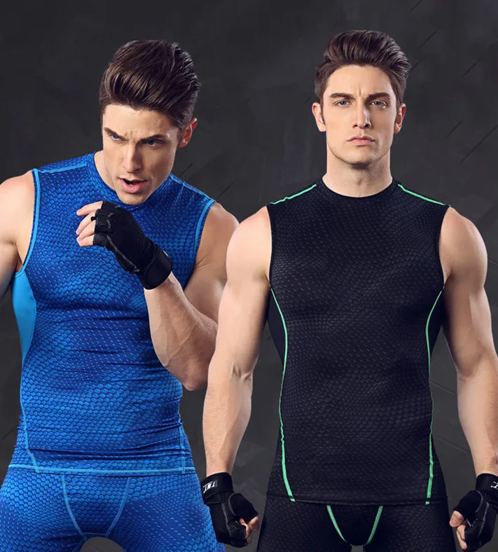 

Muscle Men Gym Exercise Clothes Compression Tights T-shirt Menfolk Sleeveless Clothe for male Sport Running Shirts Breathable