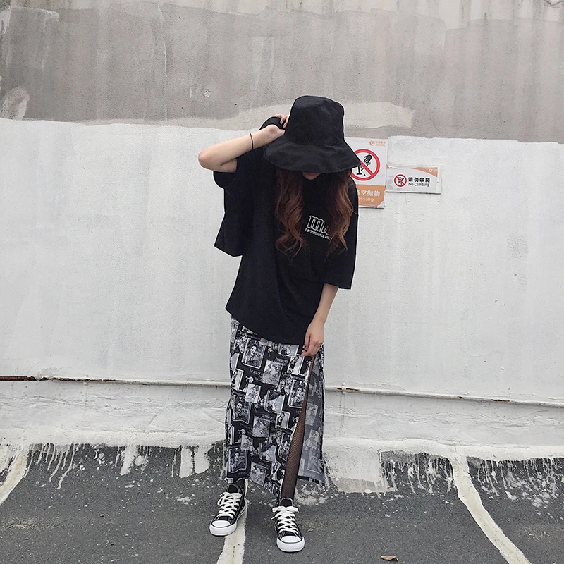 YouGeMan Jupe Femme Летняя женская длинная юбка корейский стиль Ulzzang Harajuku винтажный принт уличная высокая талия юбки женские