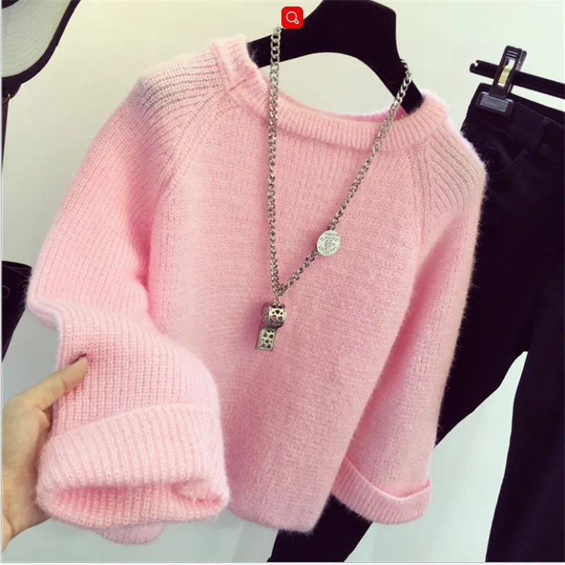 Женский мохеровый пуловер Pull Femme свободный свитер в Корейском стиле теплый