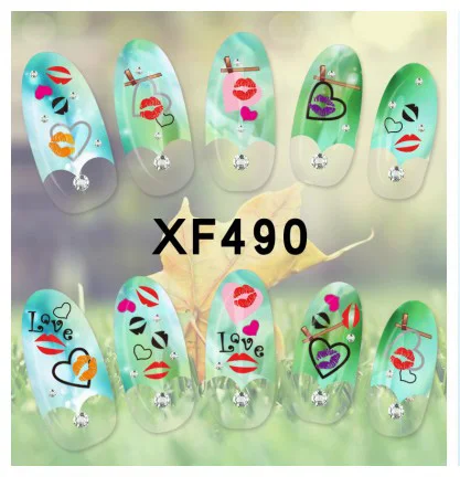 Дизайн ногтей 1 лист XF490 XF495 красные губы борода шляпа очки 3D Декоративные