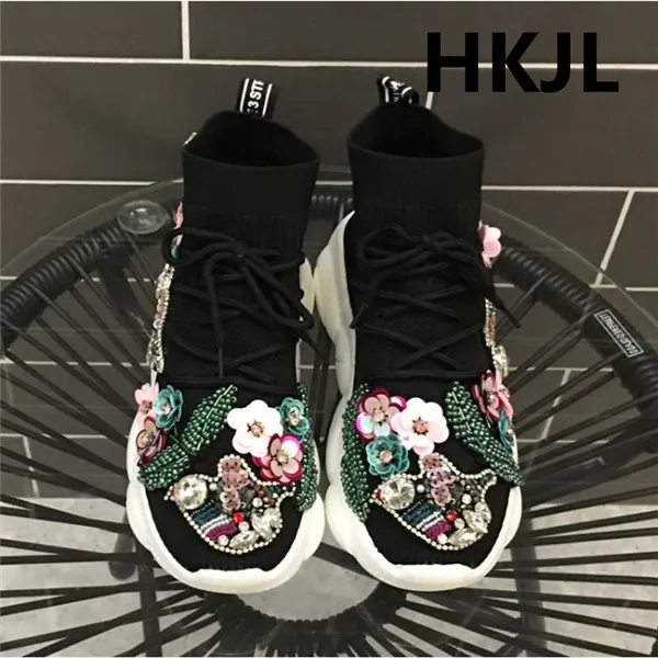 HKJL/Популярные эластичные носки с логотипом; Новинка года; сверхпрочная модная обувь с высоким берцем; Повседневная Уличная обувь
