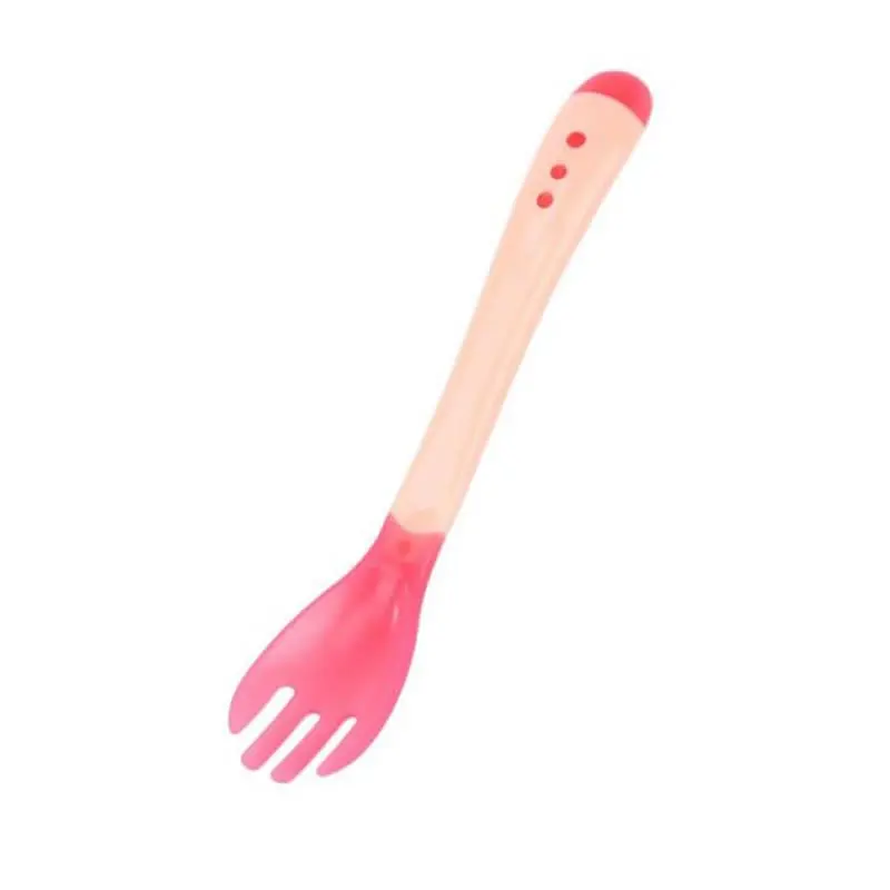 Red fork Детская ложка с датчиком температуры и вилкой безопасный силикон bean столовая ложка+ вилка Bebe Фидер посуда bean посуда - Цвет: Red fork