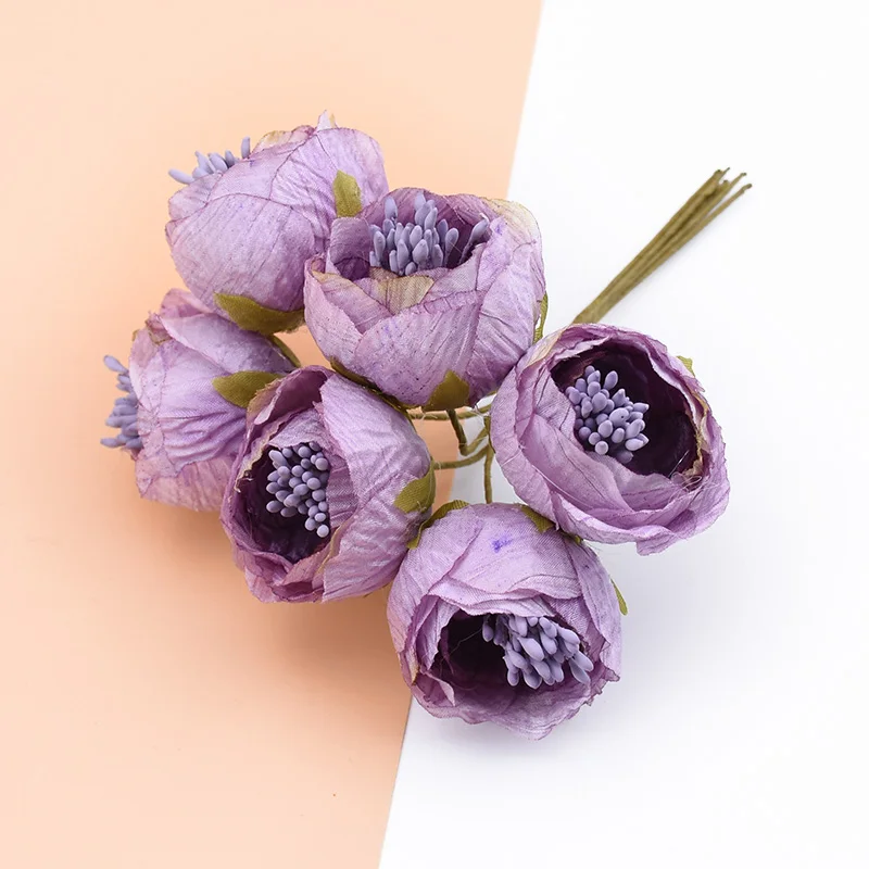 purple 6 шт., искусственные растения, декоративные цветы, венки, сделай сам, свадебные аксессуары, Оформление, свадебный Декор для дома, искусственная тычинка, шелковые цветы - Цвет: purple