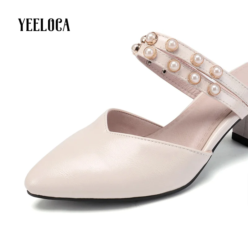 

YEELOCA 2019 summer new shoes woman outside slippers bead dames high heels hoof heels spring autumn ladies slippers