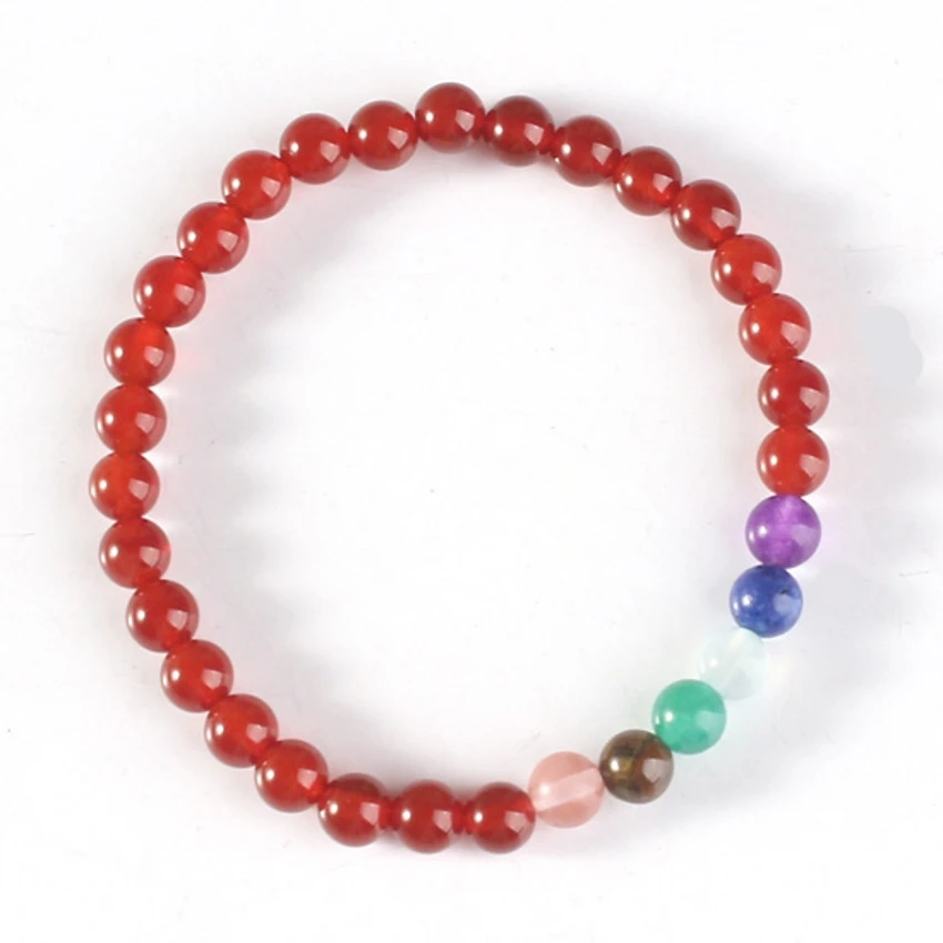 

Trendy-beads Popular Red Onyx Stone Round Beads ReiKi 7 Color Chakra Stretch Bracelet For Women Fashion Jewelry