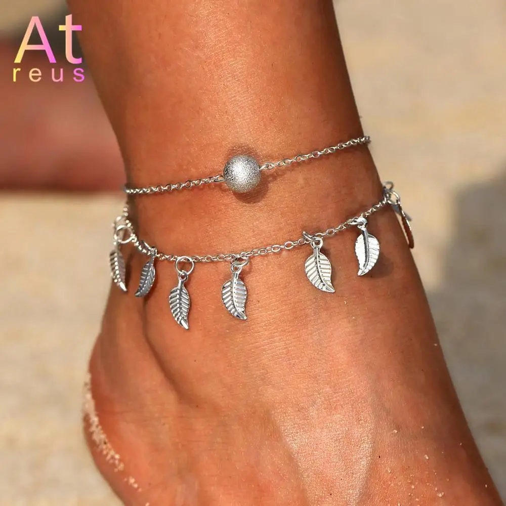 1-2pc Bohemian Imitation Pearl Beads Ankle Bracelet for Women Silver Color Leg Chain Leaf Anklet Vintage Foot Jewelry Accessory | Украшения