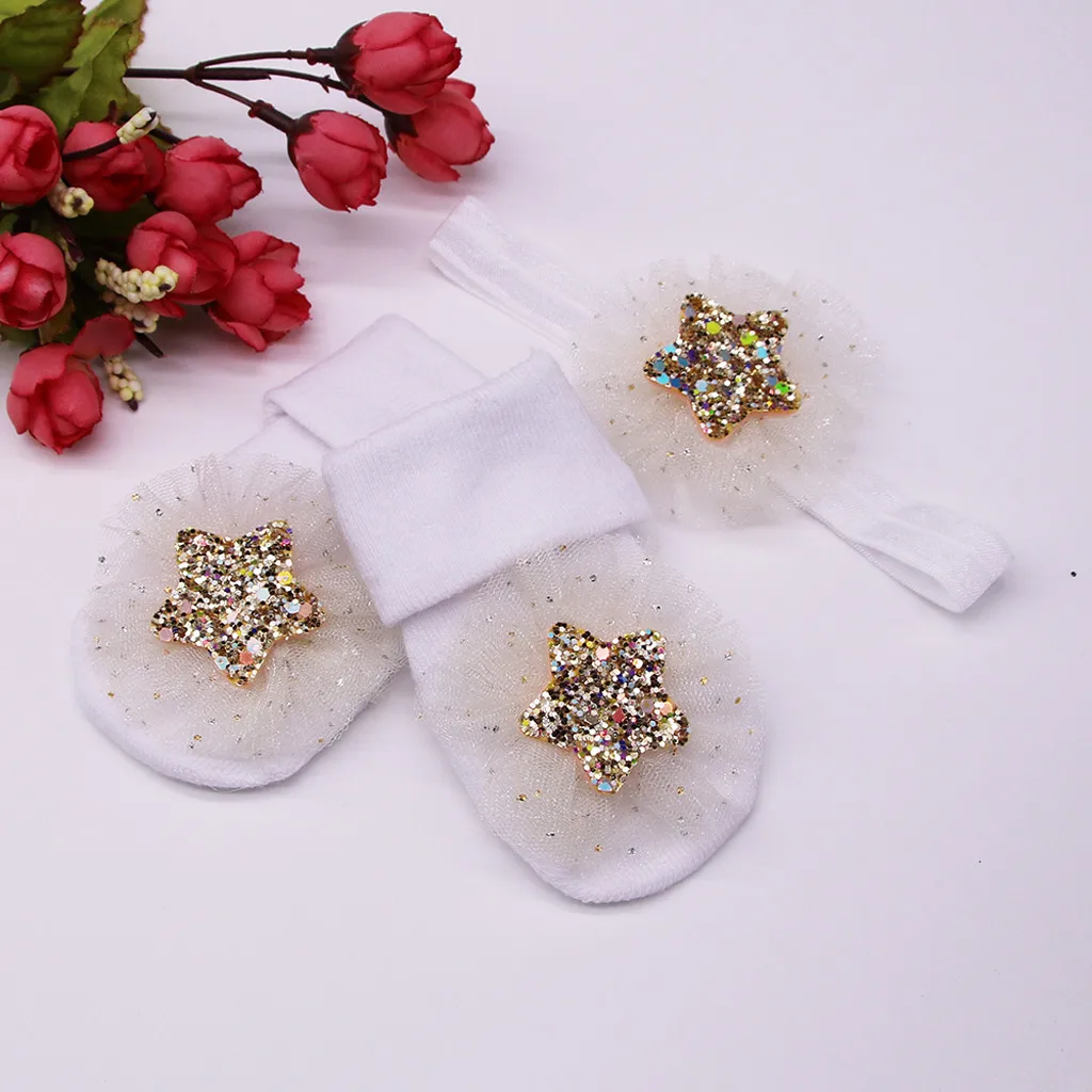 Носки, детские носки для малышей+ 1 шт., с ремнем для волос, модные удобные нескользящие носки с блестками для маленьких девочек, skarpetki