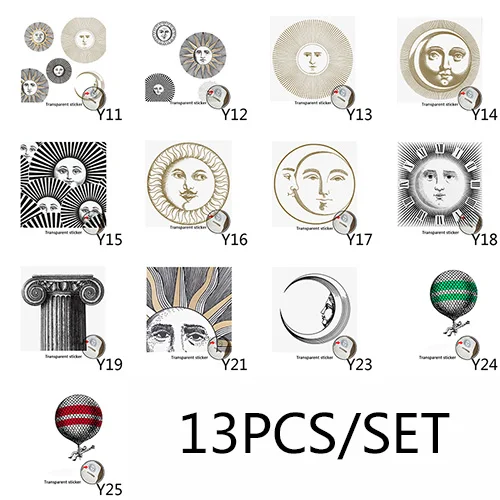 B 13 PCS Творческий Европейский прозрачные плитки Стикеры Fornasetti квадратном Водонепроницаемый Ванная комната/стены кухни, декоративные Стекло/плитка декор - Цвет: B 13 PCS
