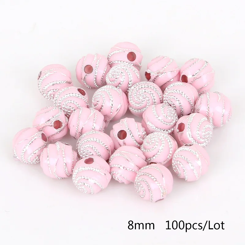 Pink 100 шт 8 мм цветные круглые стразы, акриловые бусины, спиральные бусины для поделок, украшение для альбома - Цвет: Pink