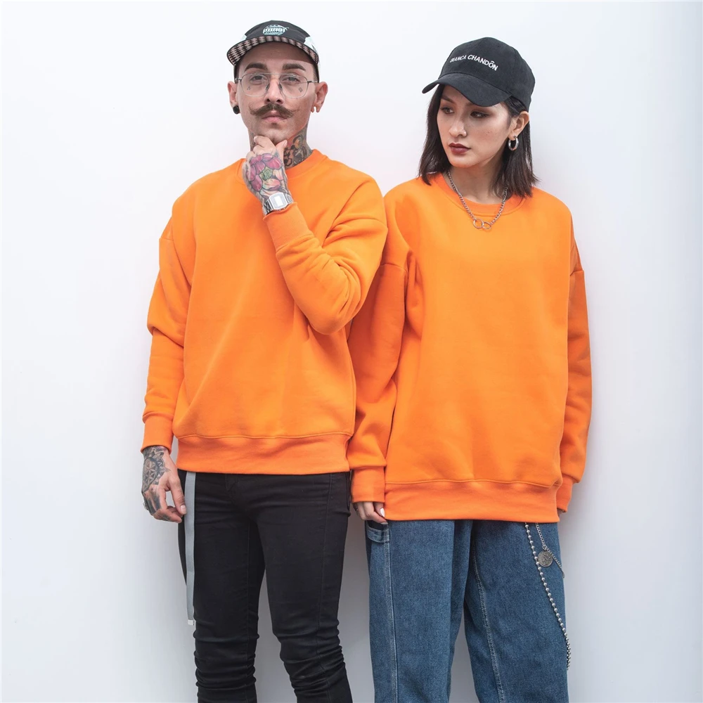 

Men's spring winter round neck and cashmere hoodies Harajuku style Japanese solid color thick loose sports leisure sweatshirts