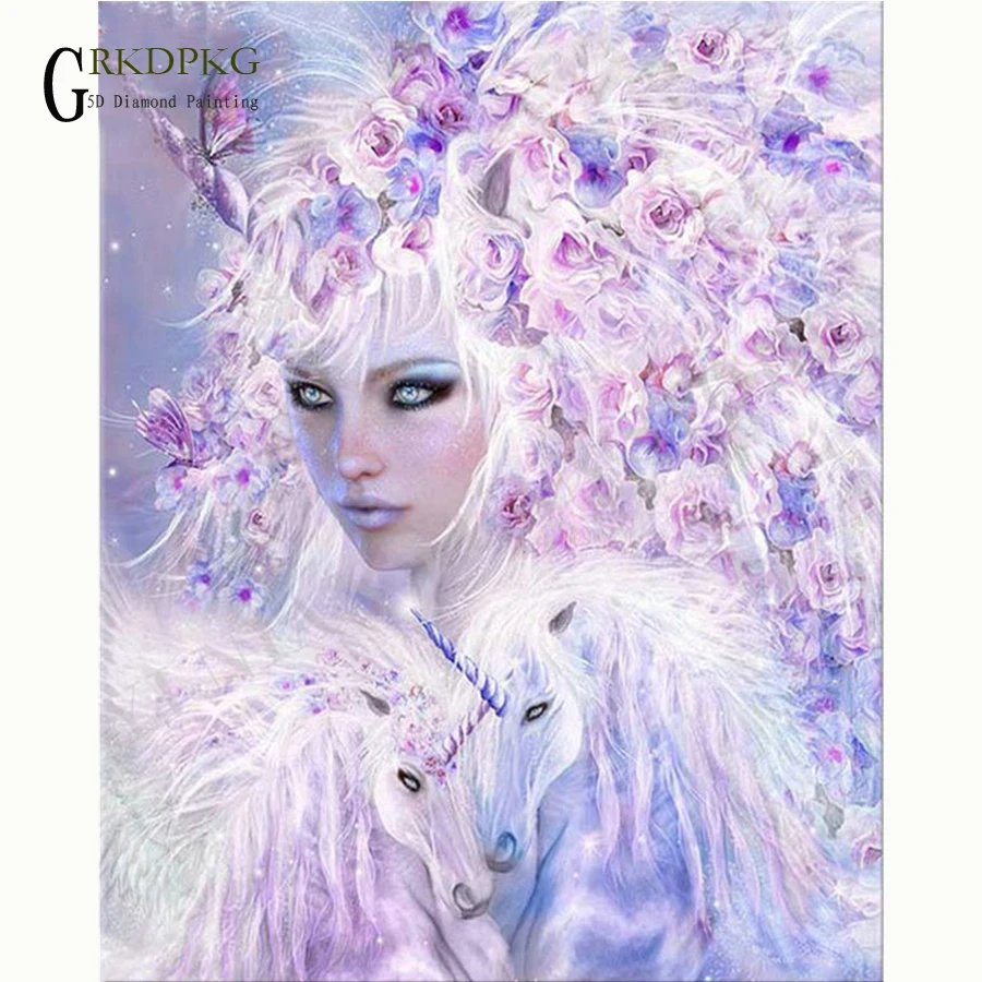 

Алмазная живопись GRKDPKJ 5D «сделай сам», вышивка с единорогом и феей, полноразмерная вышивка крестиком, стразы, мозаичный декор, подарок