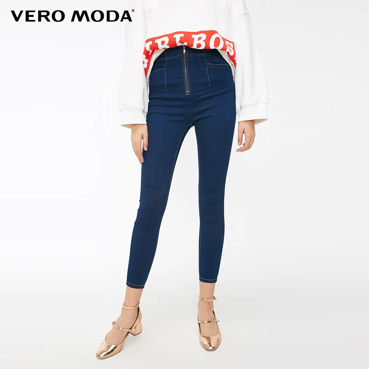 Dark blue denim Vero Moda новые женские Стрейчевые хлопковые облегающие укороченные джинсы с высокой талией | 318449536 - Цвет: Dark blue denim