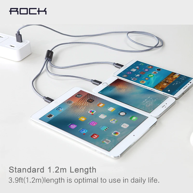 ROCK 3 в 1 USB кабель для iPhone/Micro/type C, многофункциональный зарядный кабель