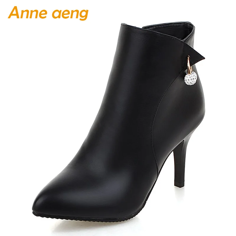 

2019 New Winter Women Ankle Boots High Thin Heel Pointed Toe Zipper Sexy Ladies Women Shoes Black Short Boots Big Size 33-46