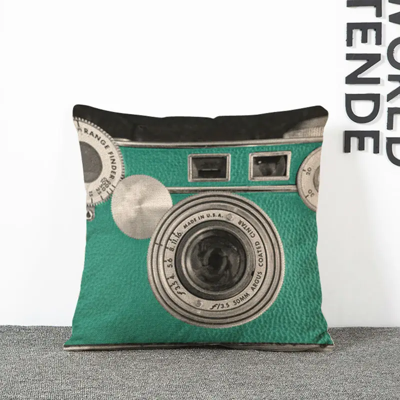 European Style Retro Camera Linen Pillow Creative Living Room Sofa Decorative Cushion Home Furnishing Leisure Throw 44*44 | Дом и сад