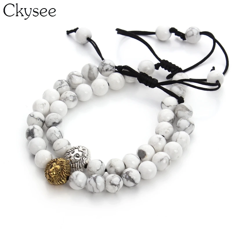 Ckysee браслет из натурального камня 8 мм с бусинами и белой головкой Howlite
