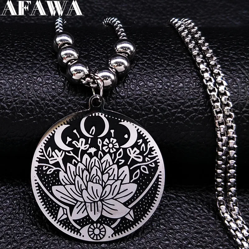 Wicca Lotus ожерелья из нержавеющей стали подвески для мужчин черный серебряный цвет
