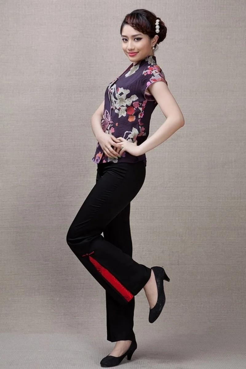 Китайские Топы Cheongsam для женщин летняя одежда Шанхай Тан Женская винтажная фольклорная рубашка женские китайские Топы TA1606