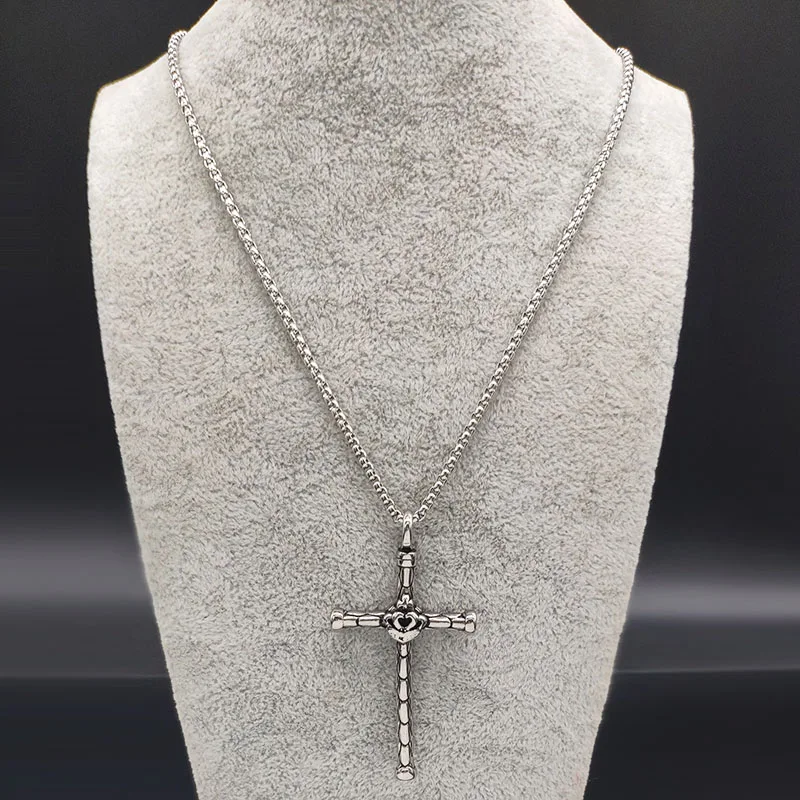 2021 Fashion Cross Stainless Steel Mens Necklace Silver Color Long Necklaces Pendants Jewelry colgante hombre N19108 | Украшения и