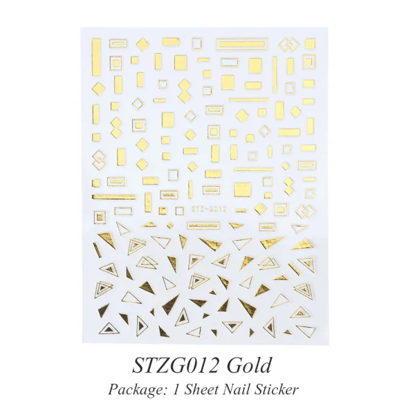 STZG012 Gold 3D серебристо-Золотая наклейка для дизайна ногтей, полоска с геометрическим рисунком, металлический конус, сделай сам, клеящиеся палочки для ногтей, маникюрные наконечники, STZG001-013 - Цвет: STZG012 Gold
