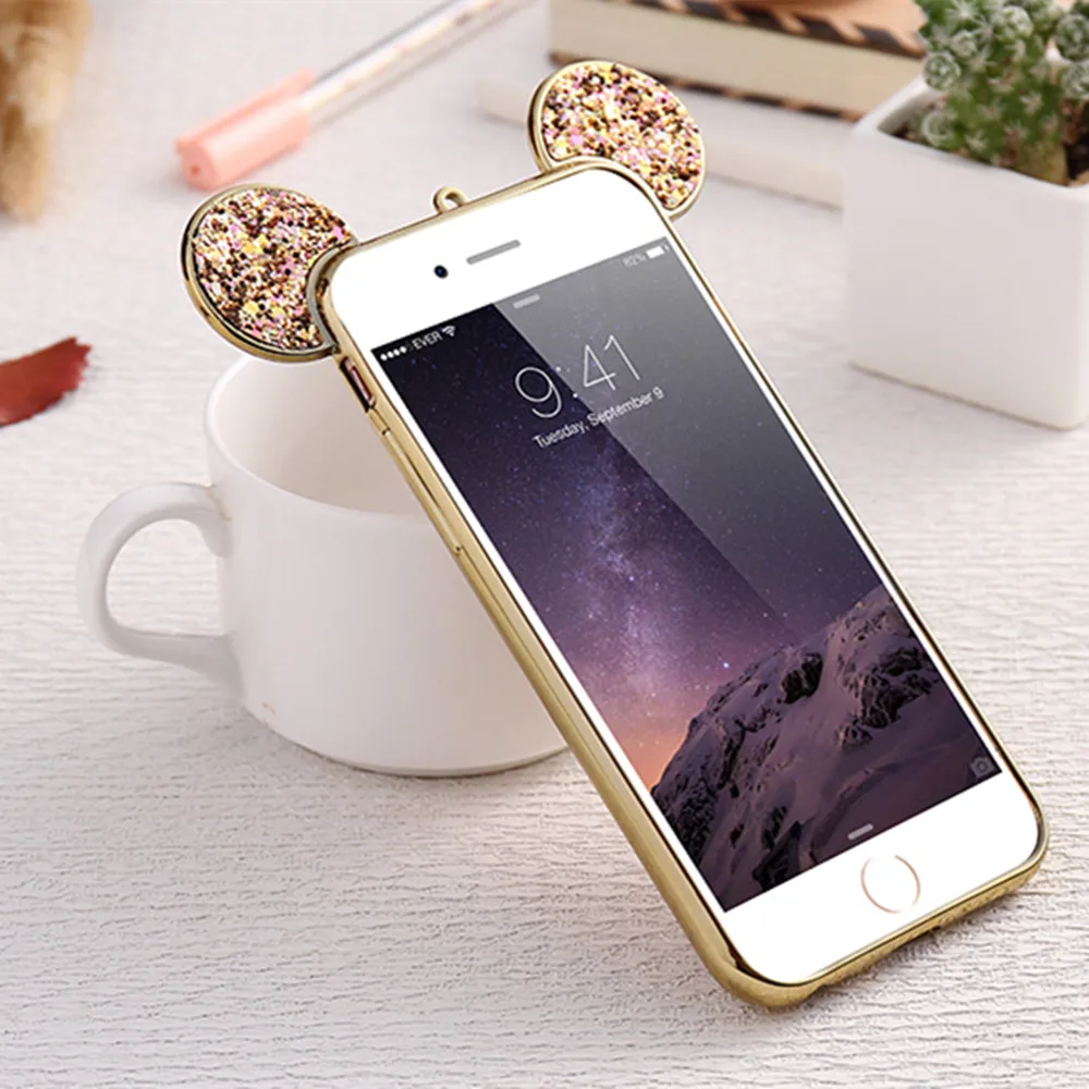 Ayeena 3D Уши чехол для iPhone 7 милый Блестящий Блестки металлические панели телефона с