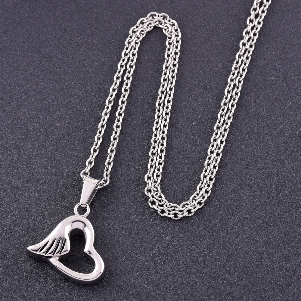 

IJD9826 Stainless Steel Cremation Hearth with Wing Memorial Pendant Necklace for Ashes Urn Funeral Keepsake Jewelry